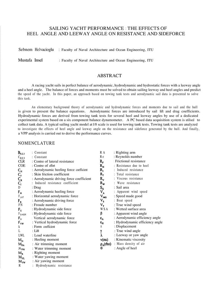 Sailing Yacht Performance: The Effects of Heel Angle and Leeway Angle on Resistance and Sideforce