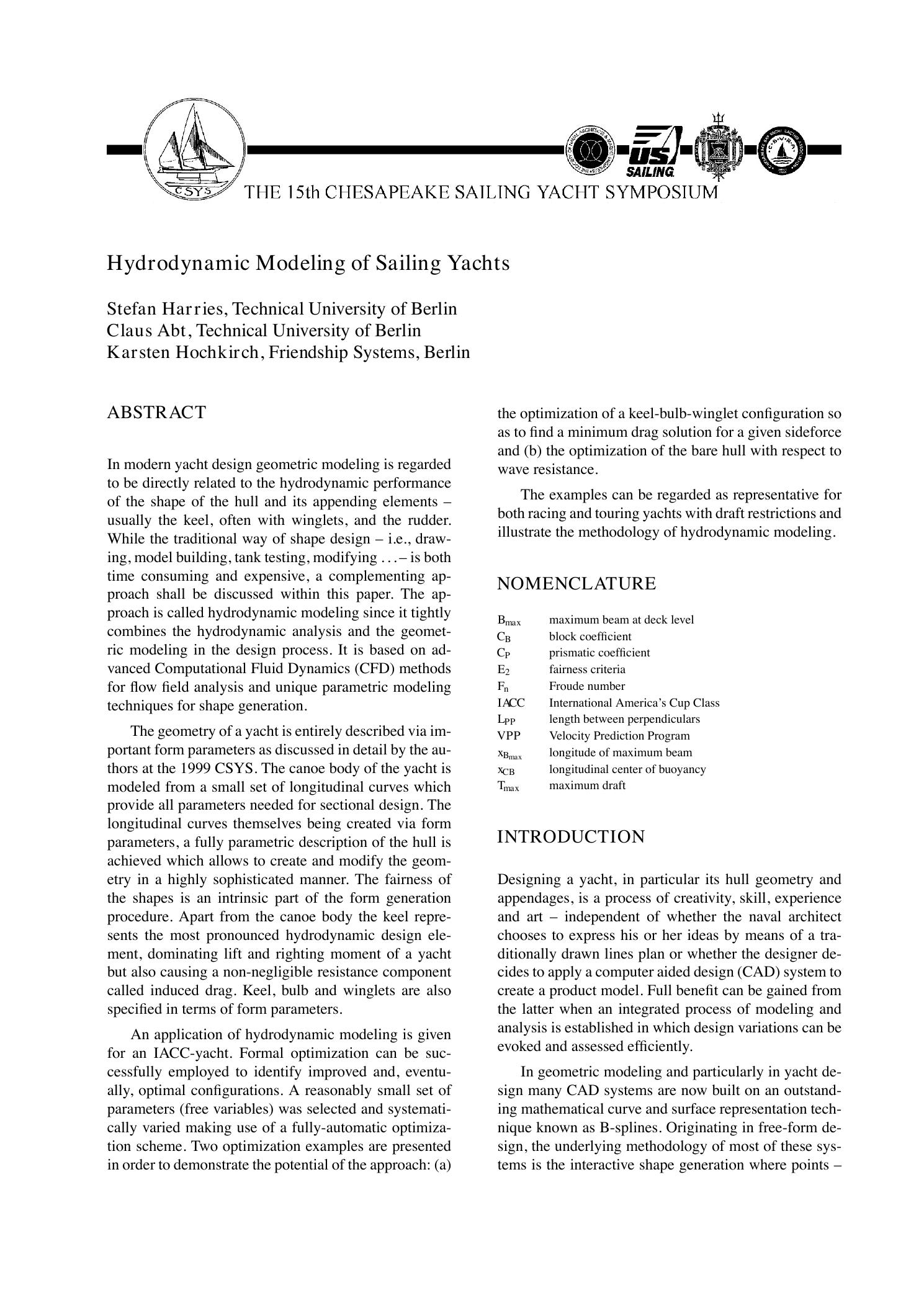 Hydrodynamic Modeling of Sailing Yachts — страница 1